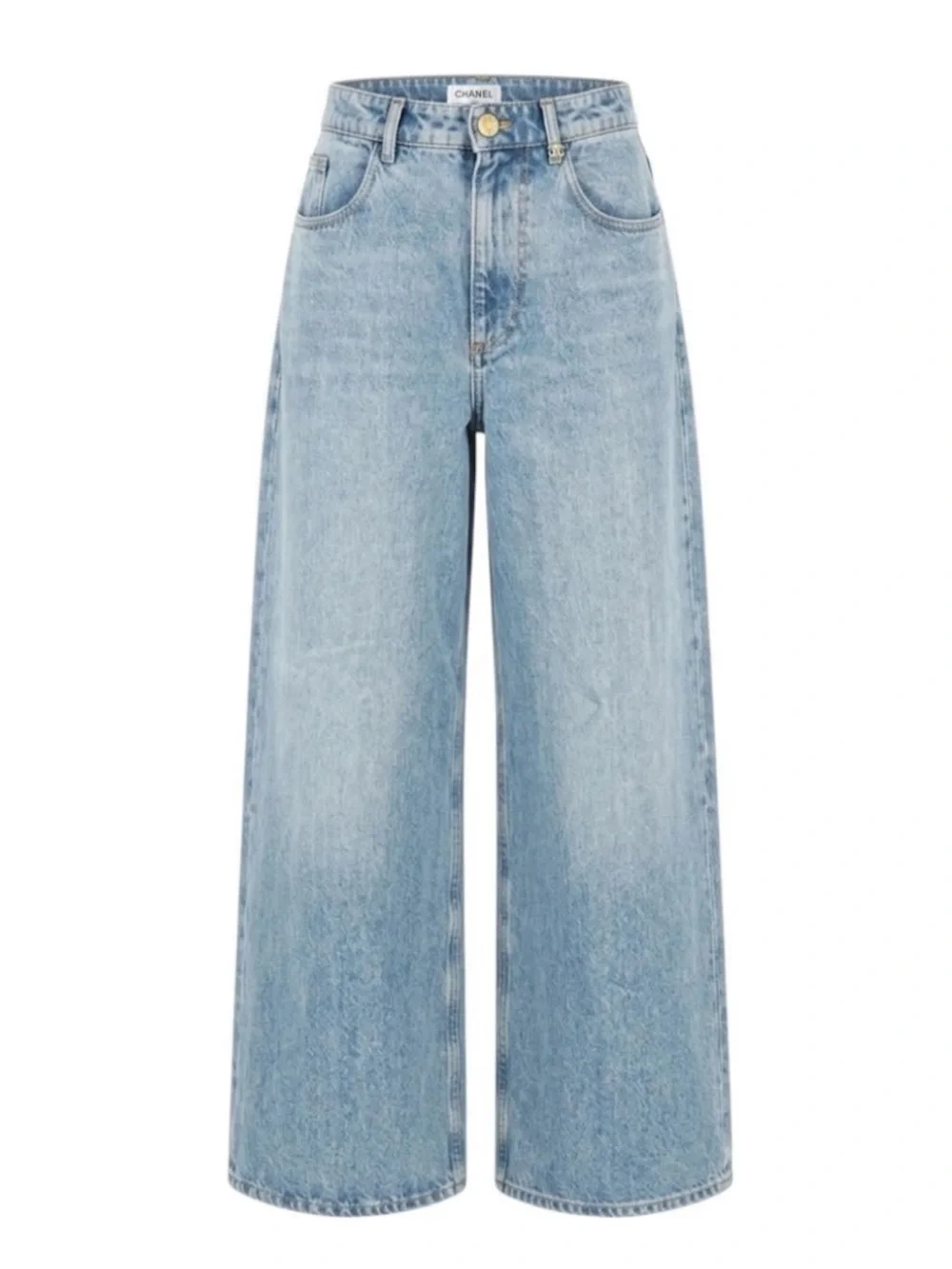 Chanel Jeans Wide-Leg Denim Brand New w/Tags Gold Button and Details Size 40